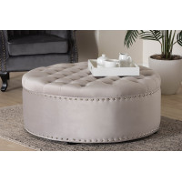 Baxton Studio 532-Slate Grey-Otto Iglehart Modern and Contemporary Light Gray Velvet Fabric Upholstered Tufted Cocktail Ottoman